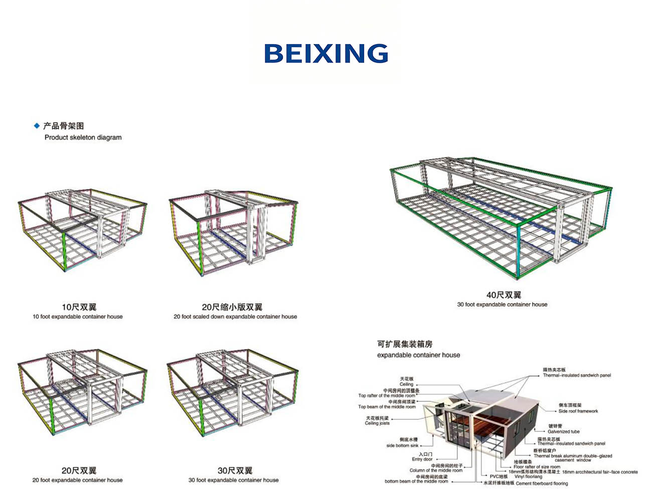 Steel frame structure of 20ft expandable container house